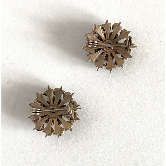 Rhinestone Flowers Two Tone Scatter Brooch Pin Pair UnSigned Prong Set Vintage - Picture 4 of 11